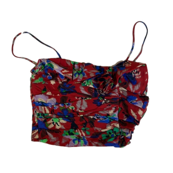NWOT Zara Women's Red Floral Crop  Ruffled Top with spaghetti Straps - Picture 1 of 10
